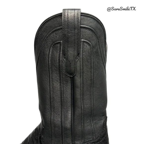 TECOVAS The Carter Mens Black Handmade Full-Quill Ostrich Cowboy Boots - Picture 9 of 14